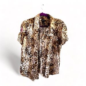 Erika Button Down Short Sleeve Blouse with Pocket- L